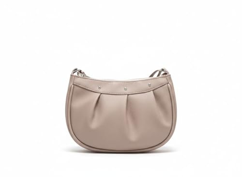 Bolsa Feminina em Couro Sintético, Transversal, Meia Lua, Alça Ajustável, Moderna e Versátil (Bege)