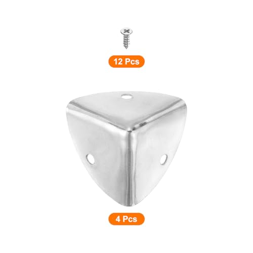 Image of uxcell 4 Pcs Decorative Box Corner Cover, 40mm Metal Edge Guard, Furniture Corner Edges Protector with Screws, Silver