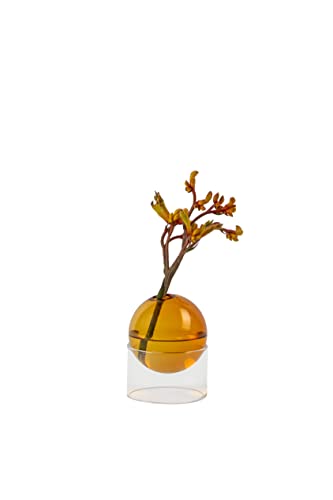 STUDIO ABOUT - Standing Flower Bubble - Low Tube - Amber/Orange - Stehende Blumen Vase - Mundgeblasen Handgefertigt Deko Vase - Starkes Borosilicate Buntglas Cover