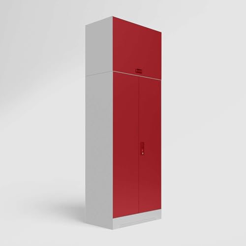 Image of Interio by Godrej Almirah Slimline 2-Door Steel Almirah, Cupboard for Clothes (Royal Ivory and Baked Apple), 1-Year Warranty, 1 Locker, 4 Shelves, Over Head Unit
