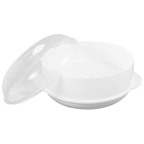 Uonlytech Vaporera Redonda de Plástico para Alimentos Apta para Microondas con Cesta de Drenaje y Tapa Transparente Diámetro Medio Utensilio de Cocina para Cocinar al Vapor y Conservar