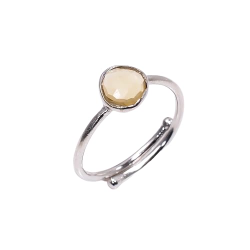 Bague de fiançailles mariage argent 925 réglable avec quartz jaune pour femme