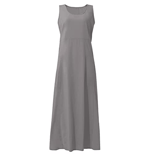 Plus Size Cotton Linen Summer Dresses for Curvy Women 2025 Sleeveless Maxi Vacation Beach Sundresses with Pockets