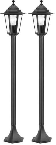 Eglo Lampadaire parisien Laterna 4, luminaire extérieur sur pied, lanterne, lampe de jardin et de chemin en fonte d’aluminium noir et verre, douille E27,...