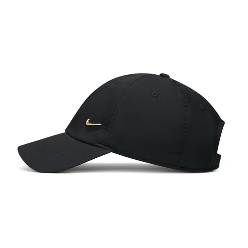 Nike Dri-FIT Club Unstructured Metal Swoosh Cap, Black/Metallic Gold, 1SIZE