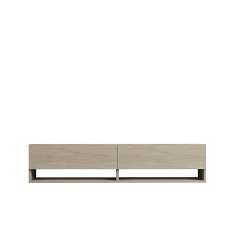 Toilinux.com Meuble TV Suspendu 2 Portes basculantes Effet travertin Sienna - Beige