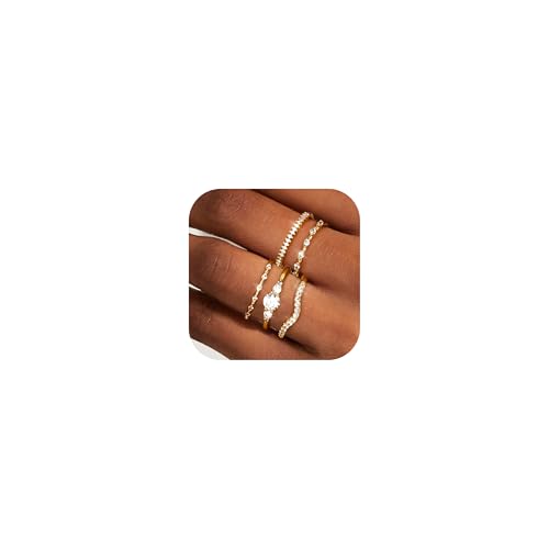 LOLIAS Anillos Oro para Mujer Juego Anillos Apilables Chapados en Oro 14 Quilates, Anillos de Nudillos de Pulgar Zirconia Cúbica Moda, Anillos Apilables Llamativos para Mujer 17