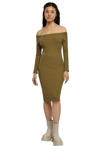 Urban Classics Ladies Off Shoulder Longsleeve Rib Dress Frauen Mittellanges Kleid Oliv M