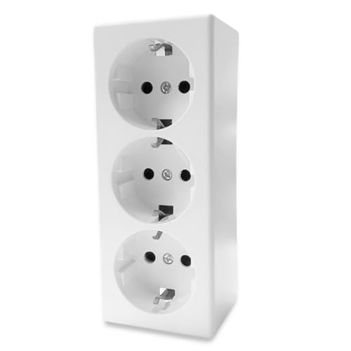 Base Schuko de Superficie con 3 Toma, Enchufe Triple para Montaje en Pared, Toma de Corriente para Interior, 10AX,16A,250V, Ideal para el Hogar y la Oficina