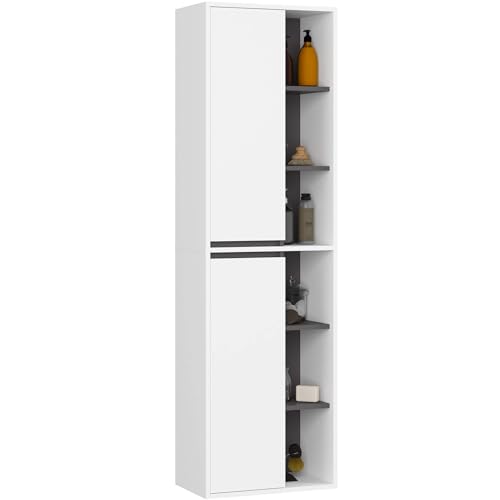 AKORD Colonne Salle de Bain Suspendue VAMI W50 - Meuble Mural 2 Portes, 10 Étagères - Rangement pour Cosmétiques et Serviettes, Fixation Murale - 50x170x30...