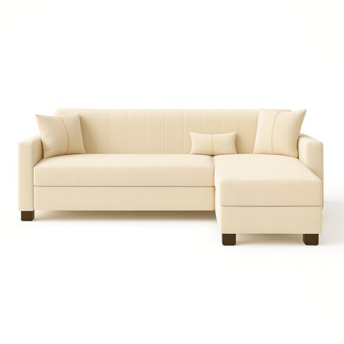 Image of SOCOZI Almeria 4 Seater RHS L Shape Sofa Set | Soft Velvet Suede Fabric | Modern Design | Plush Comfort Cushions for Living Room (Cream)