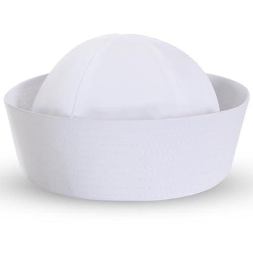 Ubauta White Sailor Hat Costume: US Navy Hats for Parties Halloween and Weddings - 1 Pack, White, Large (23.5" Circumference, 1 Pack)