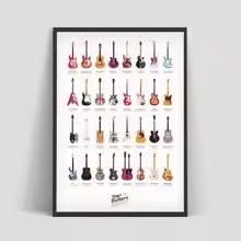 BMGKYAGL Poster di chitarre famose, strumenti musicali, dipinti su tela, musica retrò, rock, arte murale per soggiorno, arredamento per la casa (60x90 cm/cornice interna)