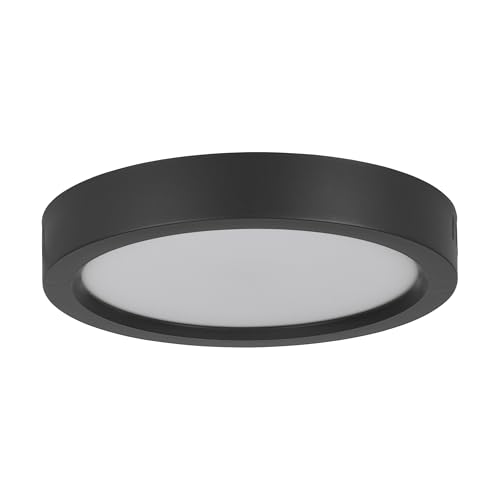 Eglo Plafonnier LED Idun-E, lampe de plafond rond, luminaire en saillie pour cuisine et bureau, plastique noir, lumière blanc neutre, Ø 21 cm