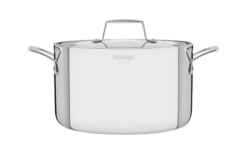 TRAMONTINA - Cacerola Grano, Honda y de Terminación Brillante, de Acero Inoxidable, con Cuerpo Triple y Tapa, 20 cm y 3,8 L