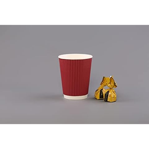 GreenFeel 50 x 12oz Red Ripple Paper Cups for Hot Drinks with Lids, Disposable Coffee/Tea Paper Cups for Parties, Restaurants and Coffee Shops Cover