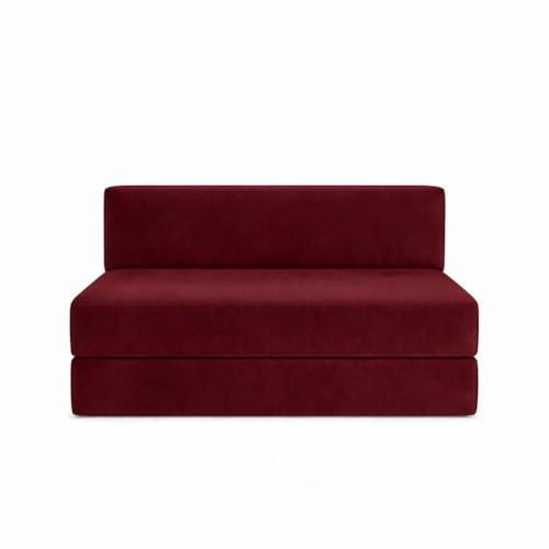 Image of Foldable One Seater Sofa Bed 3 x 6 Ft Jute Fabric Washable Cover Convertible Sofa Bed for Living Room & Office, Guest Room (Finish Color - Wine - Pre-Assembled)