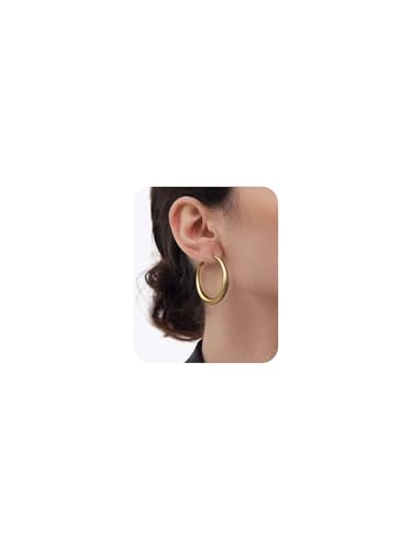 Matte Large Gold Hoop Earrings for Women Sliver Hoop Earrings Lightweight 925 Sterling Silver Hoops Chunky Trendy Earrings Dainty Simple Wedding Prom Bridal Party Jewelry Gifts (Gold)