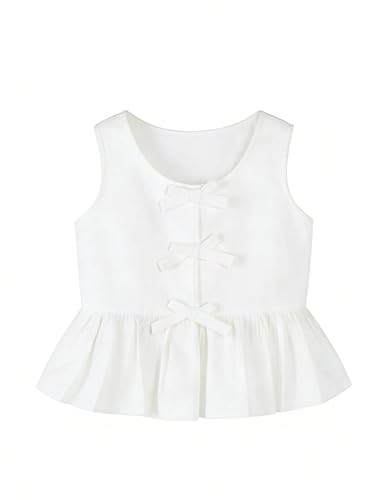 Image of Girls Sleeveless Tank Tops Striped Shirts Peplum Babydoll Top | Bowknot Summer Blouse for Beach Vacation