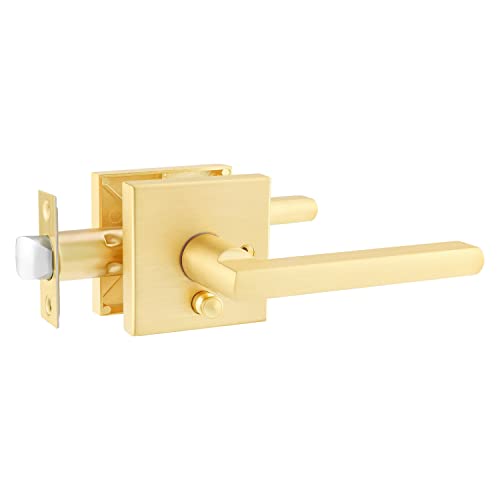 Heittis 1 Pack Door Levers Door Knobs Interior In Satin Brass Finish, Bedroom Bathroom Privacy Door Handles Interior Gold Locksets Keyless, Universal Handing With Square Door Knobs #TOP3