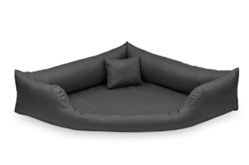Juelle Hundebett aus Kunstleder, Eckbett für mittlere und große Hunde, flauschiges Hundekissen, Sofa Gabi, L - 100x100x22 cm