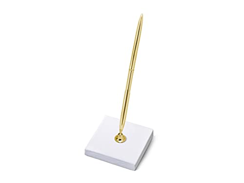 PartyDeco Porte-stylo blanc avec stylo doré pour inscriptions - Livre d'or - Salutations - Élégant stylo