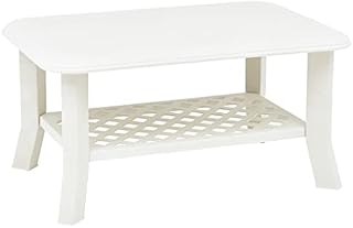Simple Design Coffee Table, 2-Tier White Plastic Sofa Table with Storage Shelf, Weather Resistant, Sleek & Durable Side End Table 35.4" x 23.6" x 18.1"