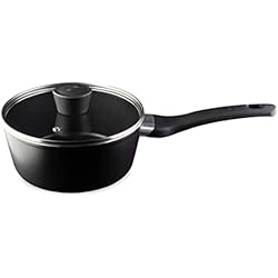 Cacerola Chica Con Mango MasterChef Cazo Cocina, Cacerola Antiadherente, con Mango y Tapa, Pequeño, por Pasta, Sopa & Leche Aluminio, Revestimiento Antirayaduras, Apta para Lavavajillas, 18cm, Negro, Aluminum