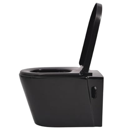 ZEYUAN Hänge-Toilette mit Unterputzspülkasten, Stand Wc Mit Spülkasten Komplett, Wc Komplettset, Keramik Schwarz – Bild 5