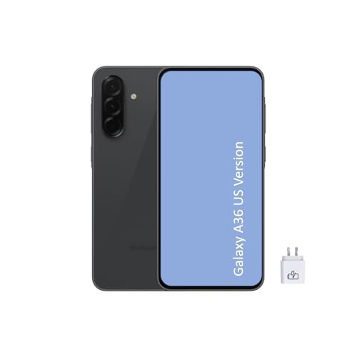 Samsung Galaxy A36 128GB 5G (US Unlocked) Smartphone – Awesome Black – Bundle with 25W Super Fast Charger, 6.7” Screen, All-Day Battery