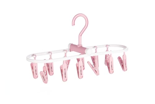 Image of Cloth Drying Hanger 12 Clips,360 Degree Portable and Foldable Clips,Baby Clothes, Clothes Drying Stand,Indoor Clothes, Space Saving Hanger, Travel Safe (Pink)