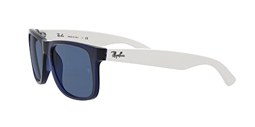 Image of Ray-Ban Unisex RB4165 Justin Rectangular Sunglasses, Rubber Transparent Blue /Dark Blue, 55 mm