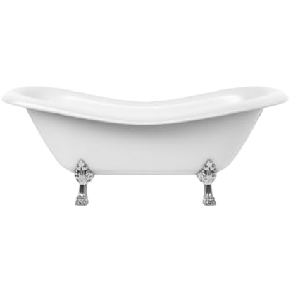 Casa Padrino Jugendstil Badewanne Weiß/Silber 188 cm - Freistehende Retro Stil Badewanne