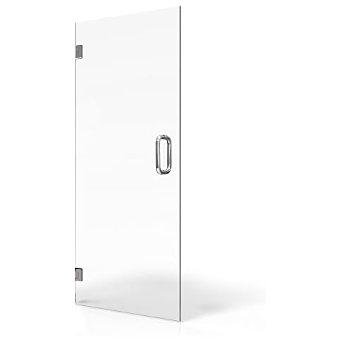Frameless Single Swing Hinged Shower Door Ravello Series 28"x72" with Chrome Finish - SGCC Certified Clear Tempered Glass 3/8" (10mm) with Smart Guard Easy Clean Coating by Fab Glass and Mirror Cover