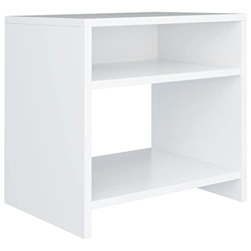 vidaXL White Bedside Cabinet/Side Table in Engineered Wood with Open Compartment and Shelf for Living Room and Office