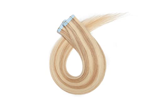 Hairro Tape in Hair Extensions Down 18 Inch Golden Brown Mix Bleach Blonde
