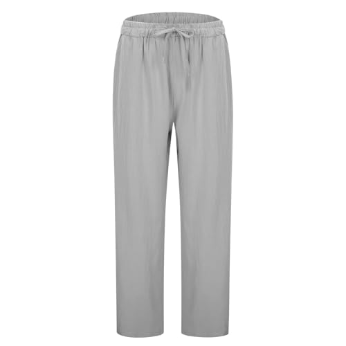 Cotton Linen Pants Womens Straight Leg Lace-Up Pants with Pockets Spring Solid Color Casual Trousers Loose Comfy4