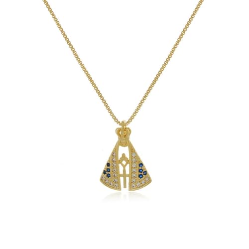 Colar Nossa Senhora Aparecida Pedras Zircônias Semi Joias Banhado Ouro 18k
