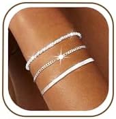 MUCCA 3Pcs Silver Bracelet for Women Elegant Layered Bracelets fo...