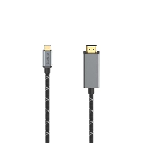 Hama USB-C auf HDMI Kabel 4K Ultra HD, USB C Stecker - HDMI Stecker (Adapterkabel f&uuml;r Tablet, Handy, Laptop und Monitor, Beamer, Fernseher, 1,5 m lang, vergoldet, Monitorkabel mit robustem Mantel) Alu