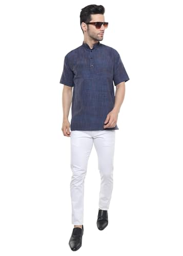 Image of Khadie Cotton Blend Solid Casual Regular Fit Mandarin /Chinese Collor Short Kurta for Men