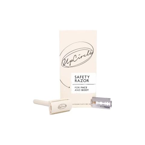 UpCircle Plastic-Free Safety Razor with Two Free Double Edge Blades - Metal Chrome + Plastic-Free - Superior Shave + Reduced Irritation - for Face + Body Cover