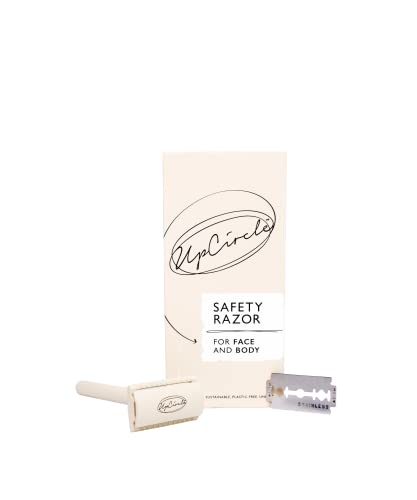 UpCircle Kunststofffreier Sicherheitsrasierer mit zwei kostenlosen Doppelkantenklingen, Metall Chrom + Kunststofffrei, überlegene Rasur + reduzierte Irritationen, für Gesicht und Körper Cover