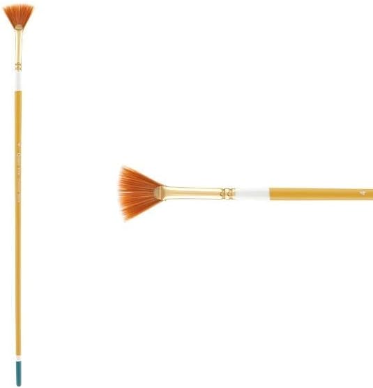 Creative Mark Qualita Golden Taklon Long Handle Paint Brush for Acrylics, Oils, Fine Art, Heavy Bodied Media - Single Brush - [Fan - Size 4]