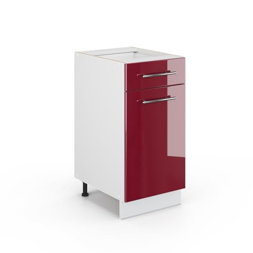 Vicco Meuble Cuisine Fame-Line, Rouge Bordeaux Haute Brillance, 40cm sans PT, à Combiner avec d'autres modules de la série Fame-Line