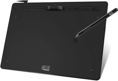 Image of Adesso Graphics Drawing Tablet Pad, 12x7 Inch, Black, 8 Customizable Keys