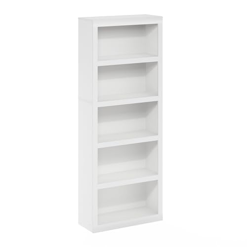 Image of Furinno Rail 5-Tier Open Shelf Bookcase with Classic Style Edges, White