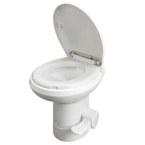 Gravity Flush RV Toilet, White, ABS with Foot Pedal Flush, Standard Height, RV Style