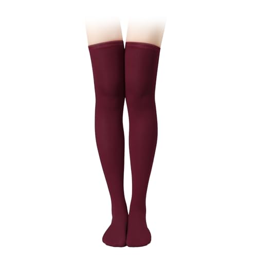 1 Pair Thigh High Socks, Cotton Soft Knee High Long Stockings Leg Warmers for Women Girls Christmas Cosplay (Burgundy)