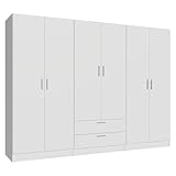 Madesa 6 Doors 2 Drawers Wardrobe Set Armoire Closet Bedroom Storage Cabinet with Shelves and Hanging Space 94' L Wooden Clothing Organizer Unit (White)